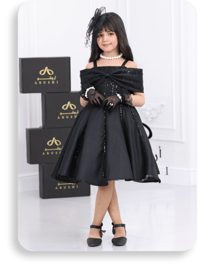 فستان بناتي تفتة روسي أسود كت مايل