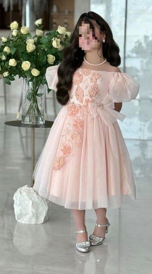 فستان الجوهرة تول زهري مطرز راقي  .. فستان بناتي