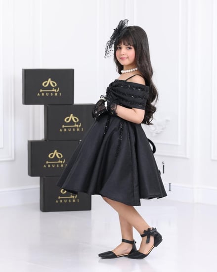 فستان بناتي تفتة روسي أسود كت مايل