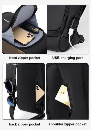 شنطة كتف مضادة للسرقة، شنطة ظهر يومية خفيفة الوزن مع منفذ شحن USB مضادة للماء