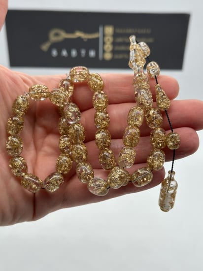 سبح اصلية سبحة فاتوران تركي محشر بورق الذهب أصلية عدد الخرز 33