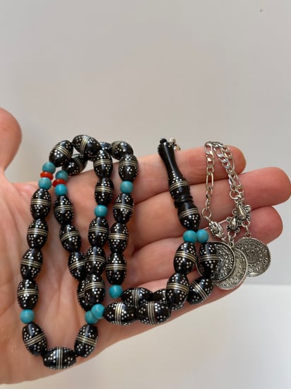 سبحة كوك مطعم بفضه وتراب الفيروز والمرجان عدد الخرز 33