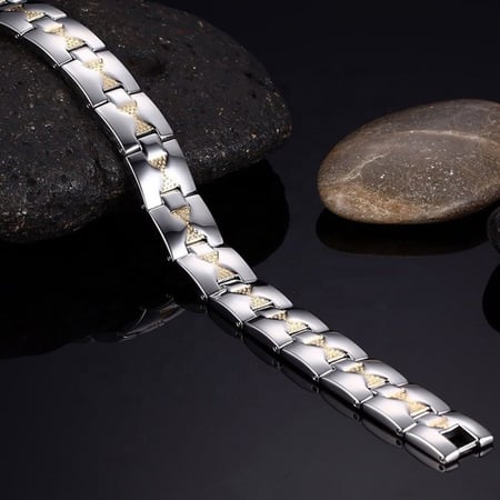 سوار الجرمانيوم بحجر الجرمانيوم وحجر المغناطيس لتخليص الجسم من الشحنات السالبة واستعادة النشاط لون فضي برونز بمثلثات ذهبي