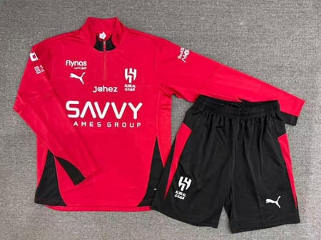 طقم تمارين الهلال احمر كم طويل مع شورت 25/26