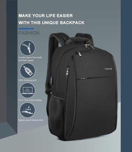شنطة حقيبة ظهر مثالية للطلاب و رجال الأعمال من براند TIGERNU مقاس 15.6 مواد عالية الجودة مضادة للماء والحشف