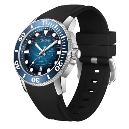 ساعة رجالية – فضي بميناء أزرق متدرّج – ستانلس ستيل – بسير سيليكون فاخر