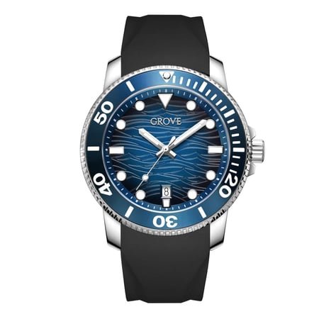 ساعة رجالية – فضي بميناء أزرق متدرّج – ستانلس ستيل – بسير سيليكون فاخر