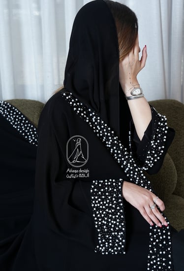 عبايه نص كلوش على لول وكرستال بالامام والكم-835