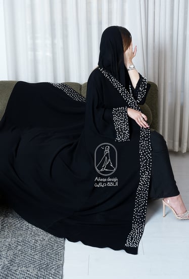 عبايه نص كلوش على لول وكرستال بالامام والكم-835