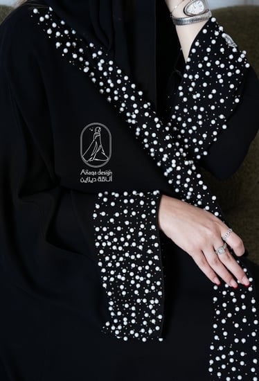 عبايه نص كلوش على لول وكرستال بالامام والكم-835