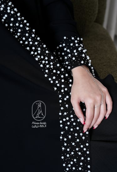 عبايه نص كلوش على لول وكرستال بالامام والكم-835