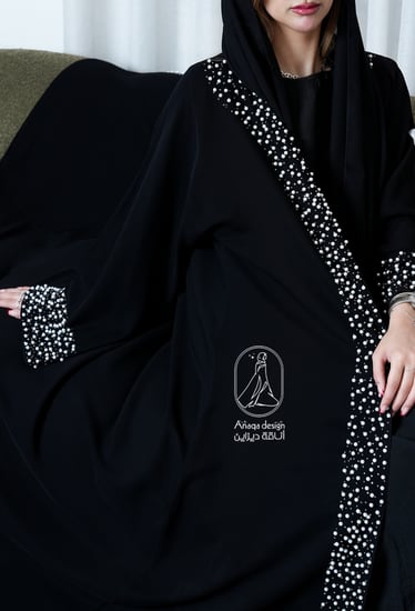 عبايه نص كلوش على لول وكرستال بالامام والكم-835