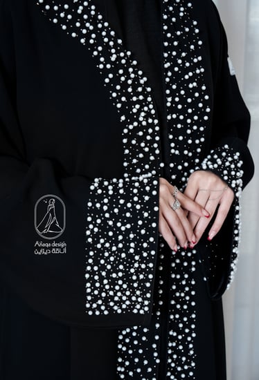 عبايه نص كلوش على لول وكرستال بالامام والكم-835