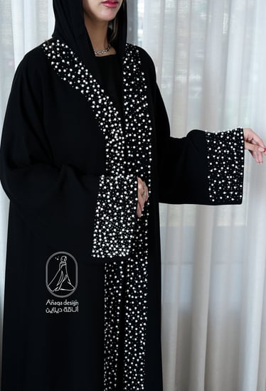 عبايه نص كلوش على لول وكرستال بالامام والكم-835