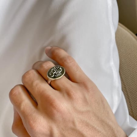 خاتم رجالي بالاسم حجر طبيعي لون أسود