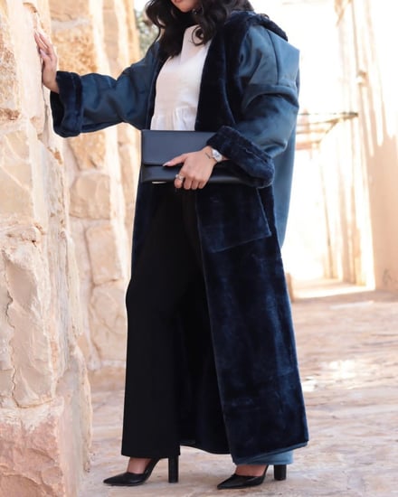 فروة نسائي كلاسيك لون كحلي تميزي بشتاء دافى - متجر درة مسك