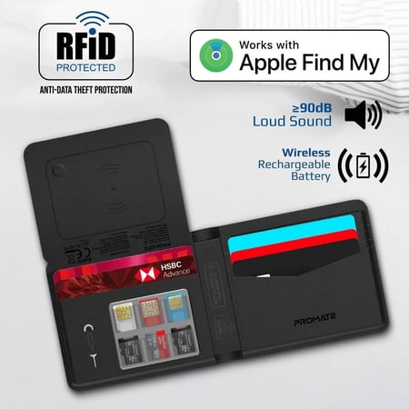 بروميت محفظة ذكية جلدية مع تتبع Apple Find My وحماية ProWallet