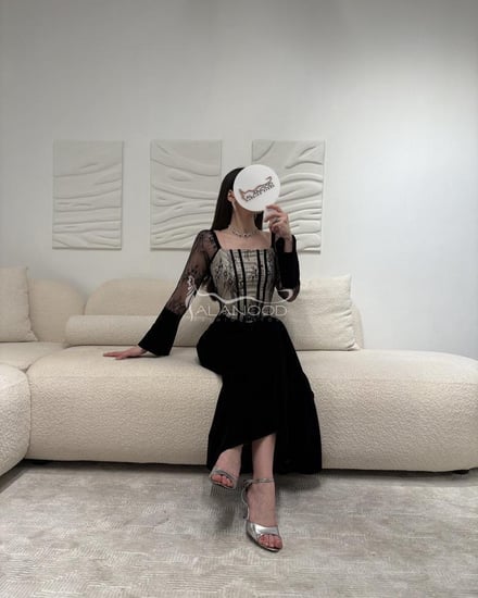 فساتين مخمل اسود راقي مع كلفة متقنة