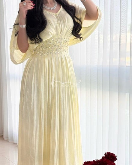 فستان ناعم ليموني فخم وانيق