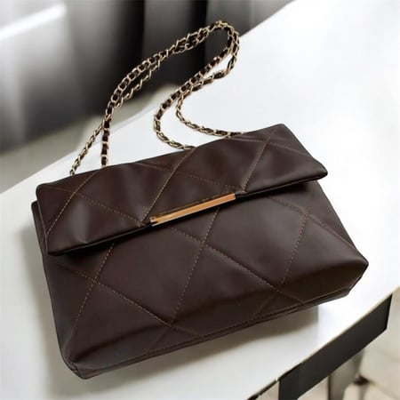 شنطة - حقيبة سلسلة متداخلة مطرزة بالماس، حقيبة يد عادية، حقيبة كتف عصرية، حقيبة عبر الجسم، إبزيم مزدوج، سلسلة مزدوجة، حقيبة غطاء متدلية