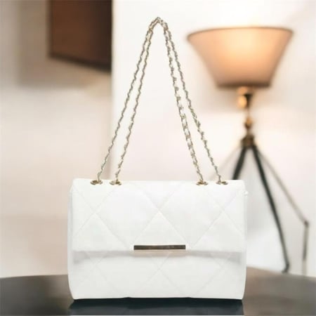 شنطة - حقيبة كتف بسيطة محمولة باليد، بثنين من المشابك والسلاسل، مصممة برباط الماس الخياطة والغطاء القابل للطي