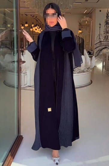 عباية كتف قماش قطيفة مخمل معا كسرات كحلي من الجوانب - ايف ستايل