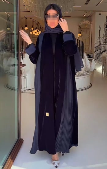عباية كتف قماش قطيفة مخمل معا كسرات كحلي من الجوانب - ايف ستايل