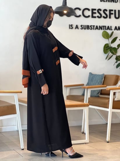 عباية كتف مع جلد بني - ايف ستايل