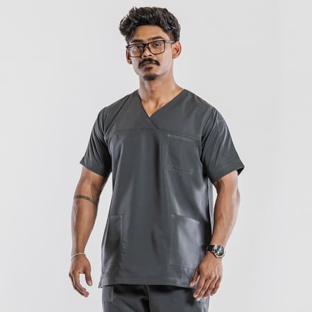 سكراب طبي رجالي رصاصي غامق برقبة X