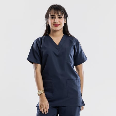 سكراب طبي بلون كحلي – ياقة سبعة (V-Neck)