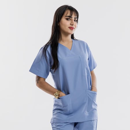 سكراب طبي لون سماوي فاتح شكل اكس