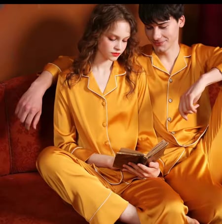 طقم بيجاما رجالي نسائي، بيجاما صيفية خفيفة، بدلة نوم حريرية، ملابس منزلية ناعمة، طقم ساتان كلاسيك