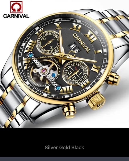 ساعة كارنيفال السويسرية الاتوماتيكية الفخمة للرجال , تمزج بين الأناقة الفاخرة والأداء الرفيع، مقدمة لك تجربة فريدة من نوعها في عالم الساعات الفاخرة. تصميم راقٍ وتقنيات حديثة يجتمعان لتقديم لمسة من الفخامة والدقة في كل لحظة