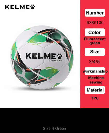 كرات كرة القدم  الاحترافية من KELME مقاس 3 و4 وحجم 5 باللون الأحمر والأخضر