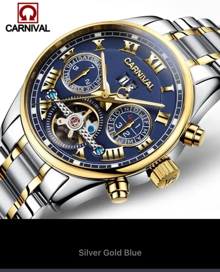 ساعة كارنيفال السويسرية الاتوماتيكية الفخمة للرجال , تمزج بين الأناقة الفاخرة والأداء الرفيع، مقدمة لك تجربة فريدة من نوعها في عالم الساعات الفاخرة. تصميم راقٍ وتقنيات حديثة يجتمعان لتقديم لمسة من الفخامة والدقة في كل لحظة