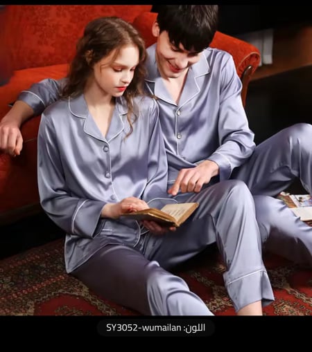 طقم بيجاما رجالي نسائي، بيجاما صيفية خفيفة، بدلة نوم حريرية، ملابس منزلية ناعمة، طقم ساتان كلاسيك