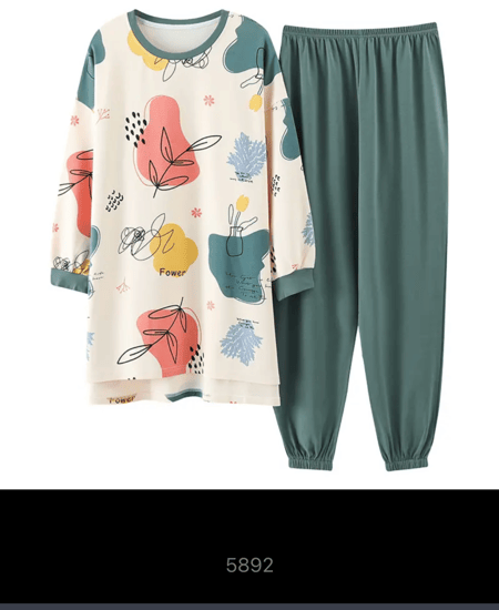 بيجامات قطعتين طويلة الاكمام للنساء محبوكة القطن