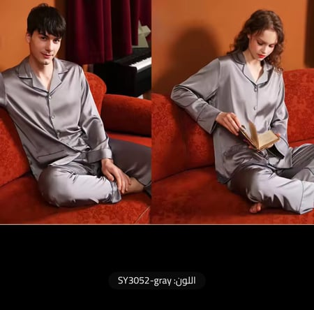طقم بيجاما رجالي نسائي، بيجاما صيفية خفيفة، بدلة نوم حريرية، ملابس منزلية ناعمة، طقم ساتان كلاسيك