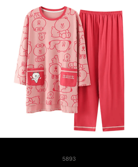 بيجامات قطعتين طويلة الاكمام للنساء محبوكة القطن