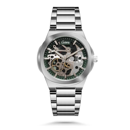 ساعة كاتيرا للرجال بمينا مفتوح وعلبة من الفولاذ