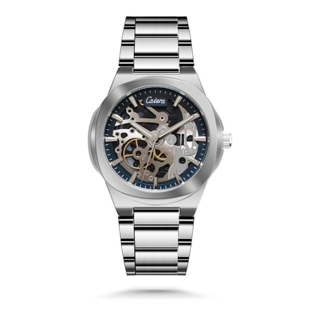 ساعة كاتيرا للرجال بمينا مفتوح وعلبة من الفولاذ