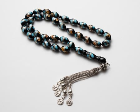 سبحة خشب الكوك ثلاثية الألوان فيروزي كهرماني 33حبة -متجر ستون سبح