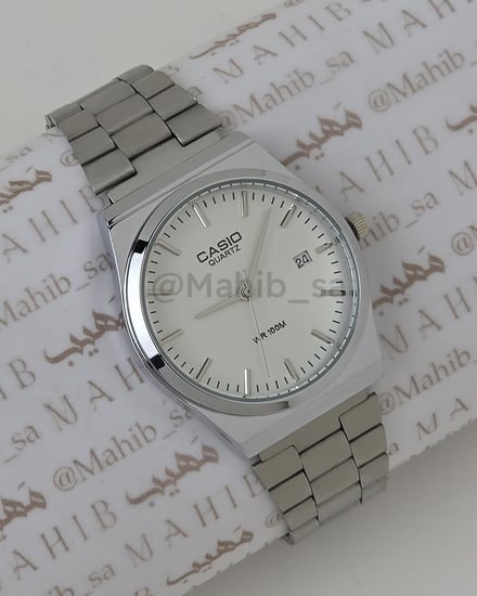 ساعة كاسيو بالاسم ( بيضاء )