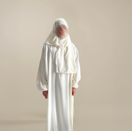 لباس صلاة سحاب بطرحة لون اوف وايت