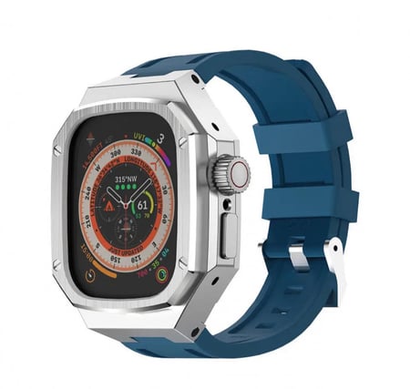 سوارة ساعة ابل اطار استيل فخم مع سوار ربل مقاس 44-45