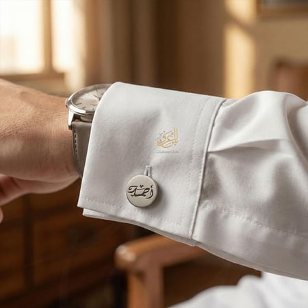 كبك رجالي محفور بالاسم مستخدم مع ثوب أبيض