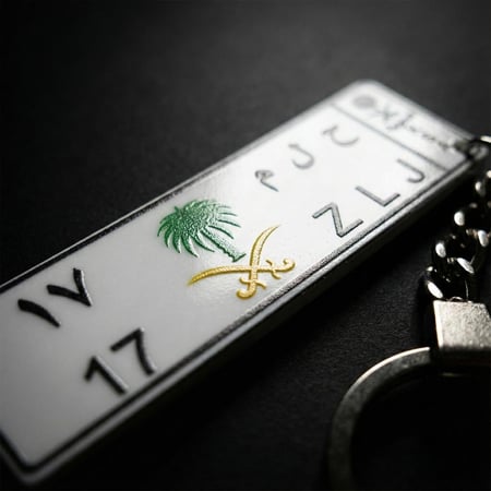 ميدالية مفاتيح وطنية بشعار السيفين والنخلة بزاوية جانبية وخلفية سوداء