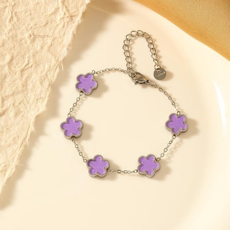 اسوارة زهرة البرسيم فضي مع حجر ملون