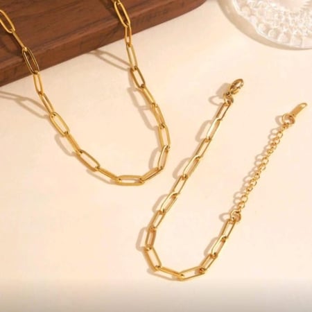 طقم اسوارة وسلسال ذهبي من الفولاذ المقاوم للصدأ