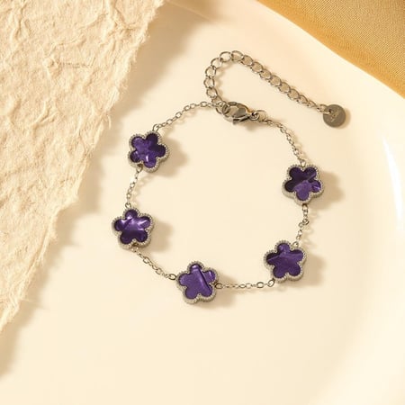 اسوارة زهرة البرسيم فضي مع حجر ملون